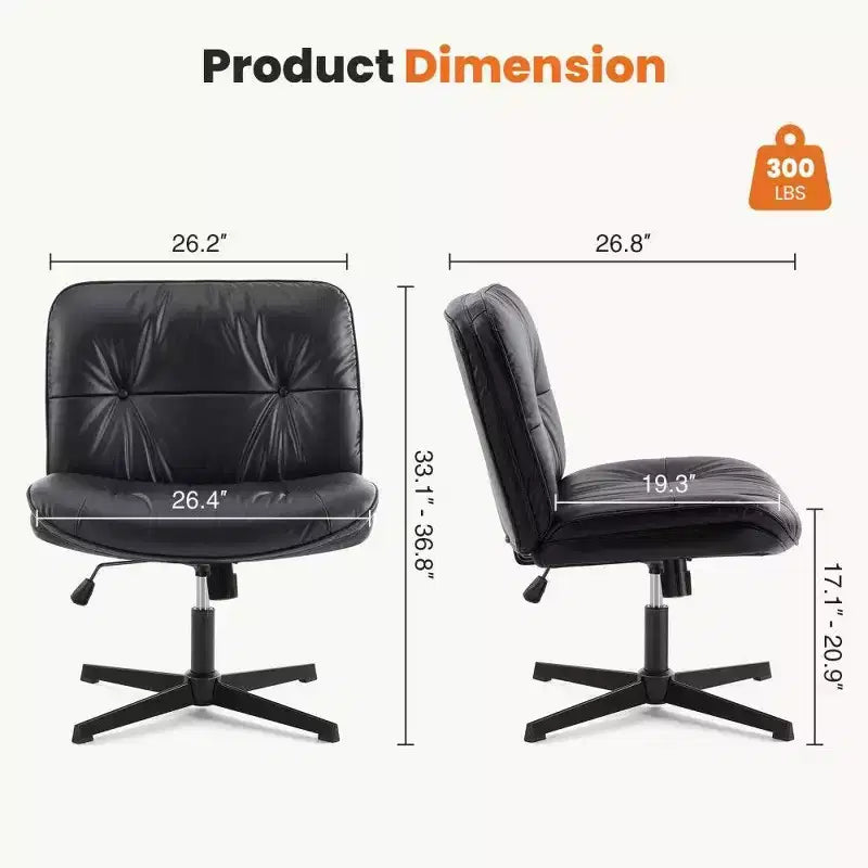 TUYOHW Fauteuil de bureau sans roulettes, 66 cm de large, sans accoudoirs, pivotant pour s'asseoir les jambes croisées, bascule de 22°, capacité de 136 kg