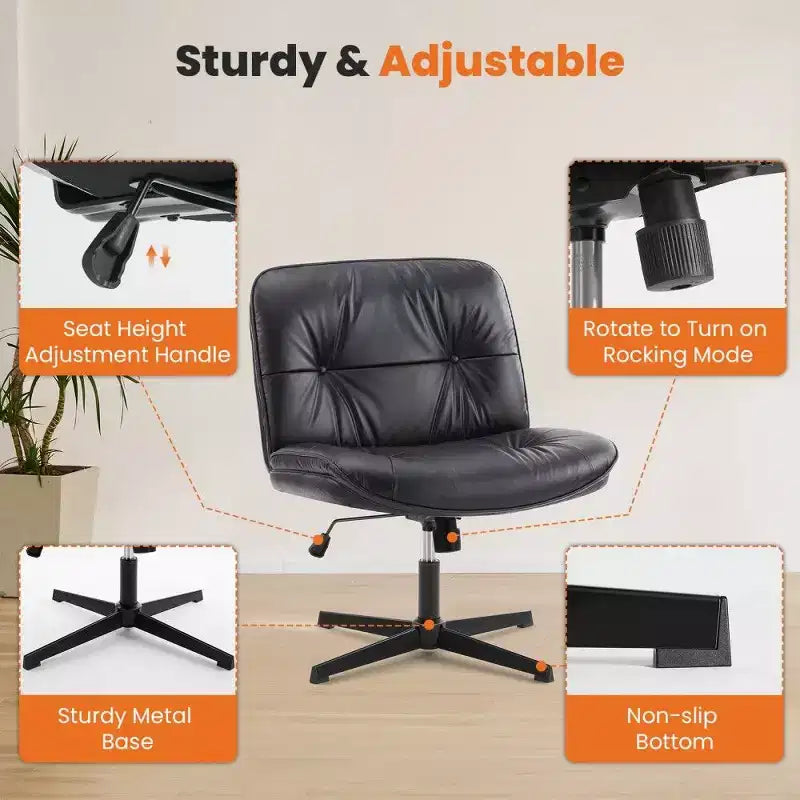 TUYOHW Fauteuil de bureau sans roulettes, 66 cm de large, sans accoudoirs, pivotant pour s'asseoir les jambes croisées, bascule de 22°, capacité de 136 kg
