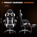 Chaise de bureau TUYOHW en cuir PU avec roulettes, repose-pieds et soutien lombaire, accoudoirs fixes, chaise gaming pour le bureau