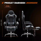 Chaise de bureau TUYOHW en cuir PU avec roulettes, repose-pieds et soutien lombaire, accoudoirs fixes, chaise gaming pour le bureau