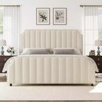 California King Velvet Bed Frame with 50.2 Vertical Channel Tufted Headboard & Footboard, Nailhead Trim, Upholstered Platform Bed