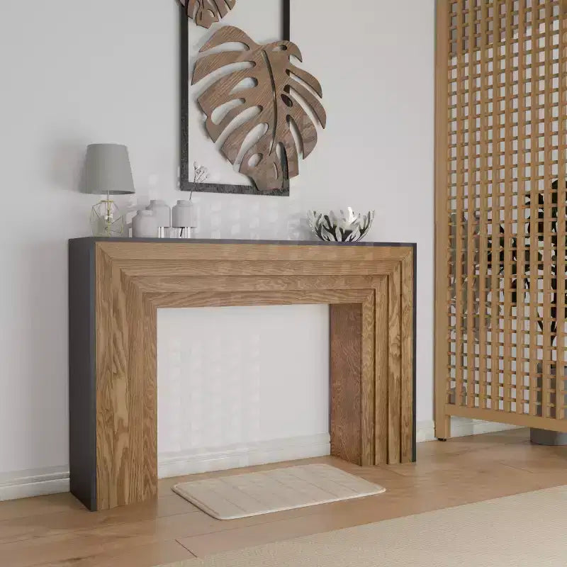 Console d'entrée étroite moderne en bois avec plateau noir grain de bois, table d'appoint mince pour couloir ou derrière le canapé - Panipeachy