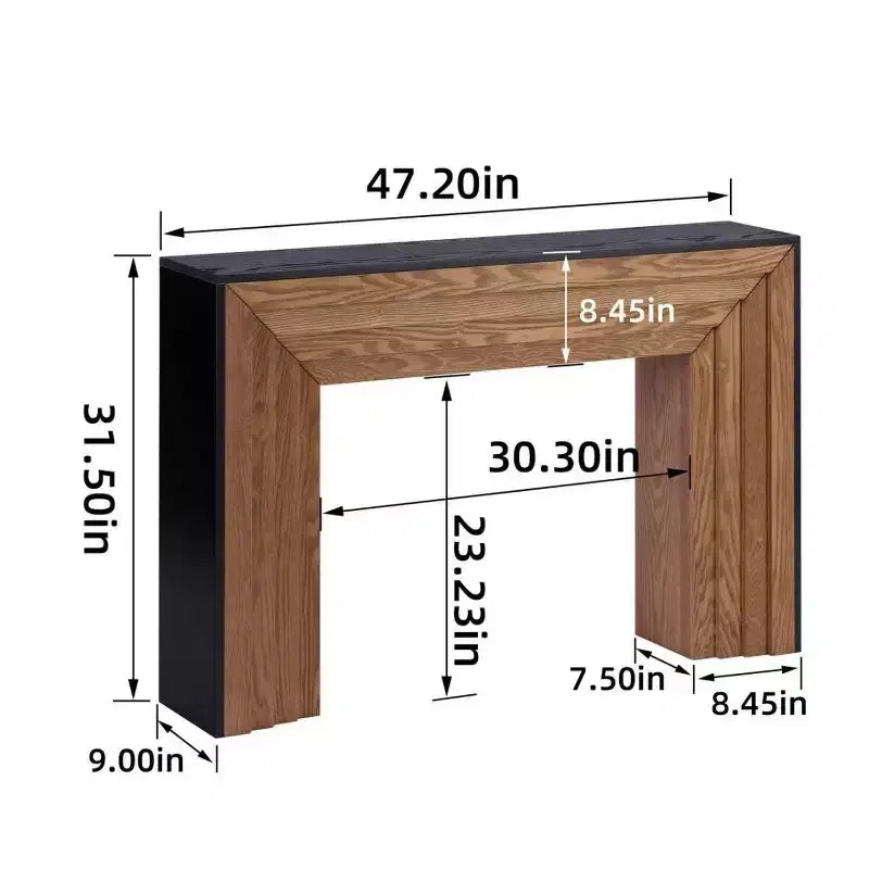 Console d'entrée étroite moderne en bois avec plateau noir grain de bois, table d'appoint mince pour couloir ou derrière le canapé - Panipeachy