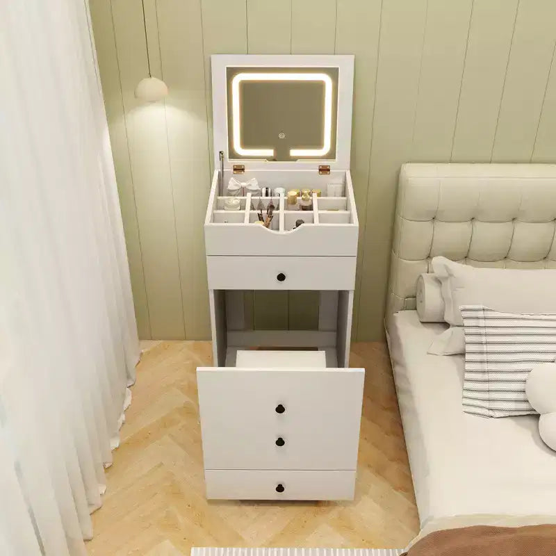 Costway Coiffeuse Ensemble Miroir LED Réglable à Rabattre Grand Rangement Roulettes Mobiles