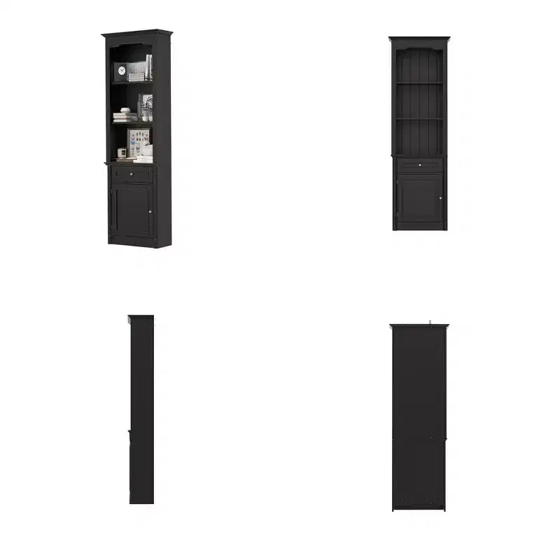 Famapy Ensemble d'armoires de rangement élégantes de 210 cm de haut, 2 vitrines latérales pour cheminée, étagère bibliothèque avec étagères ouvertes et tiroir pour salon
