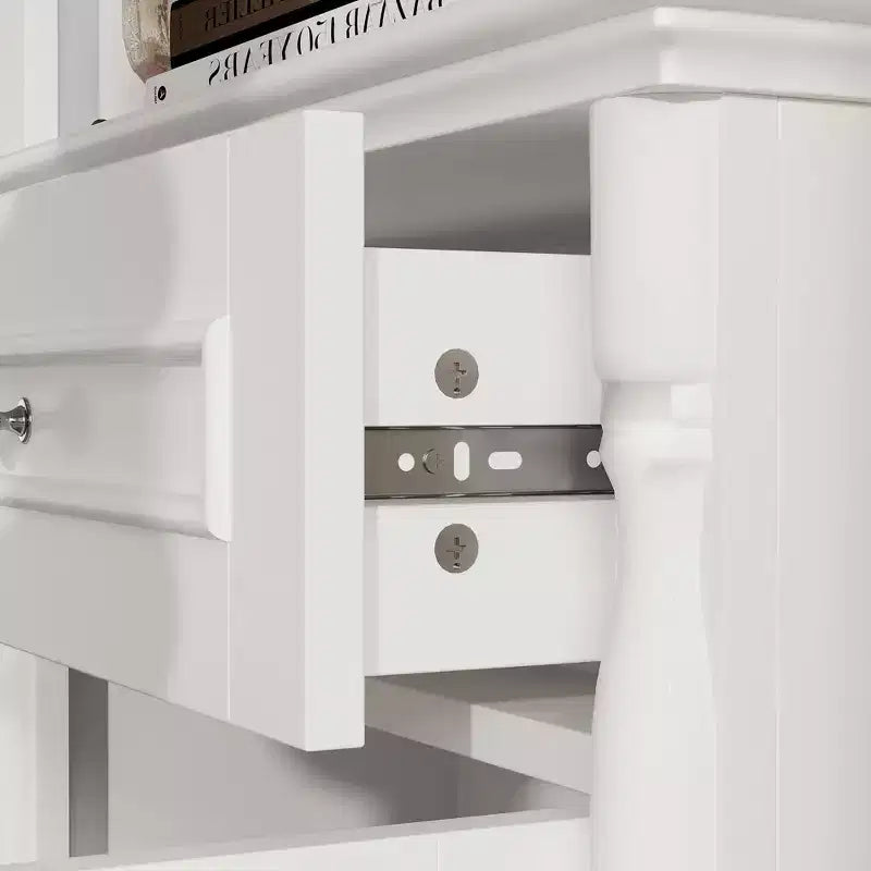 Famapy Ensemble d'armoires de rangement élégantes de 210 cm de haut, 2 vitrines latérales pour cheminée, étagère bibliothèque avec étagères ouvertes et tiroir pour salon