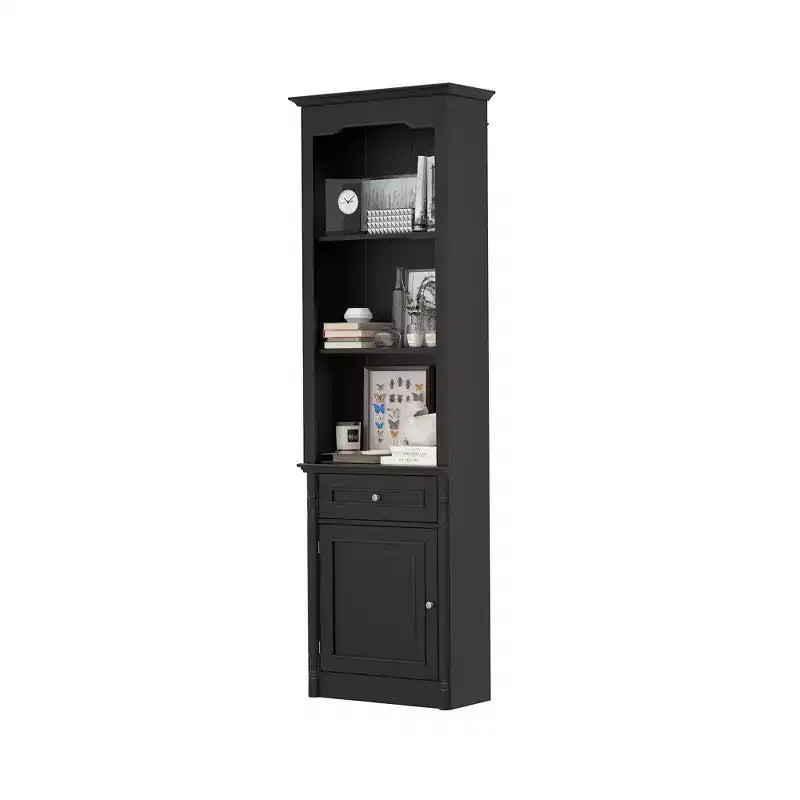 Famapy Ensemble d'armoires de rangement élégantes de 210 cm de haut, 2 vitrines latérales pour cheminée, étagère bibliothèque avec étagères ouvertes et tiroir pour salon