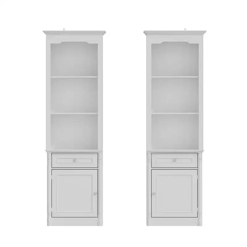 Famapy Ensemble d'armoires de rangement élégantes de 210 cm de haut, 2 vitrines latérales pour cheminée, étagère bibliothèque avec étagères ouvertes et tiroir pour salon