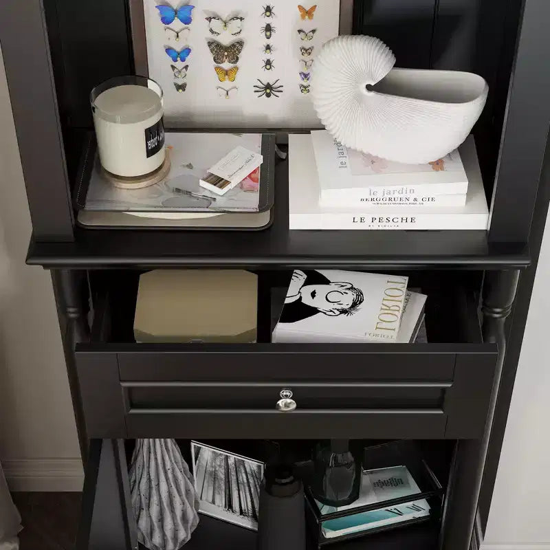 Famapy Ensemble d'armoires de rangement élégantes de 210 cm de haut, 2 vitrines latérales pour cheminée, étagère bibliothèque avec étagères ouvertes et tiroir pour salon