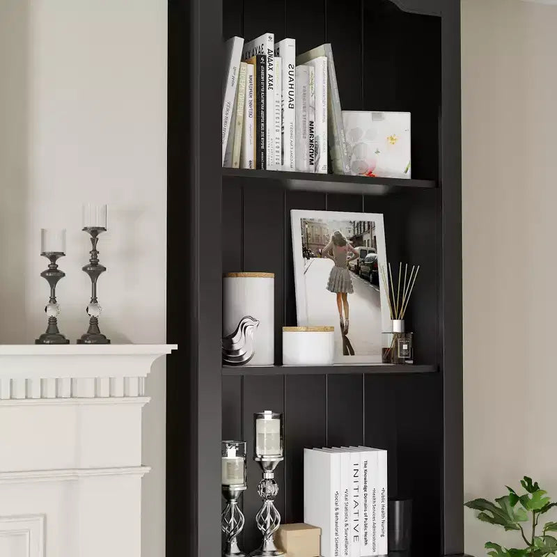Famapy Ensemble d'armoires de rangement élégantes de 210 cm de haut, 2 vitrines latérales pour cheminée, étagère bibliothèque avec étagères ouvertes et tiroir pour salon