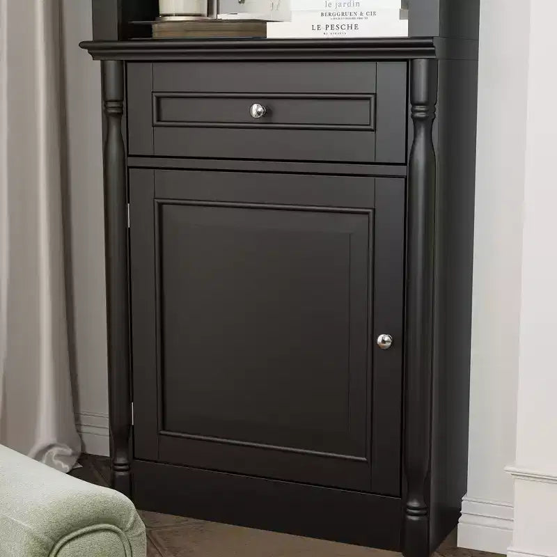 Famapy Ensemble d'armoires de rangement élégantes de 210 cm de haut, 2 vitrines latérales pour cheminée, étagère bibliothèque avec étagères ouvertes et tiroir pour salon