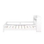 Lit plateforme grand format avec lumière LED intégrée et étagères de rangement dans la tête de lit, cadre de lit plateforme avec barrière de sécurité, aucun sommier tapissier requis