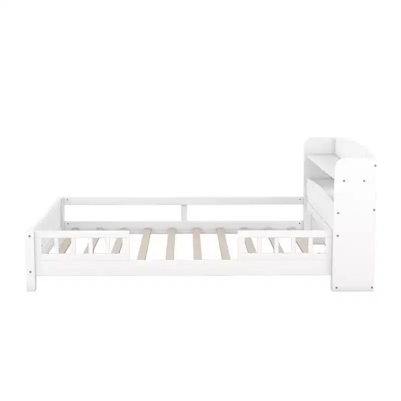 Lit plateforme grand format avec lumière LED intégrée et étagères de rangement dans la tête de lit, cadre de lit plateforme avec barrière de sécurité, aucun sommier tapissier requis