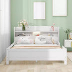 Lit plateforme grand format avec lumière LED intégrée et étagères de rangement dans la tête de lit, cadre de lit plateforme avec barrière de sécurité, aucun sommier tapissier requis
