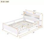 Lit plateforme grand format avec lumière LED intégrée et étagères de rangement dans la tête de lit, cadre de lit plateforme avec barrière de sécurité, aucun sommier tapissier requis