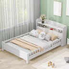 Lit plateforme grand format avec lumière LED intégrée et étagères de rangement dans la tête de lit, cadre de lit plateforme avec barrière de sécurité, aucun sommier tapissier requis