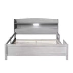 Lit plateforme grand format avec lumière LED intégrée et étagères de rangement dans la tête de lit, cadre de lit plateforme avec barrière de sécurité, aucun sommier tapissier requis