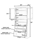 Whisen 78, Meuble de rangement de cuisine autoportant, Armoire haute avec étagères réglables, 3 tiroirs