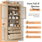 Whisen 78, Meuble de rangement de cuisine autoportant, Armoire haute avec étagères réglables, 3 tiroirs