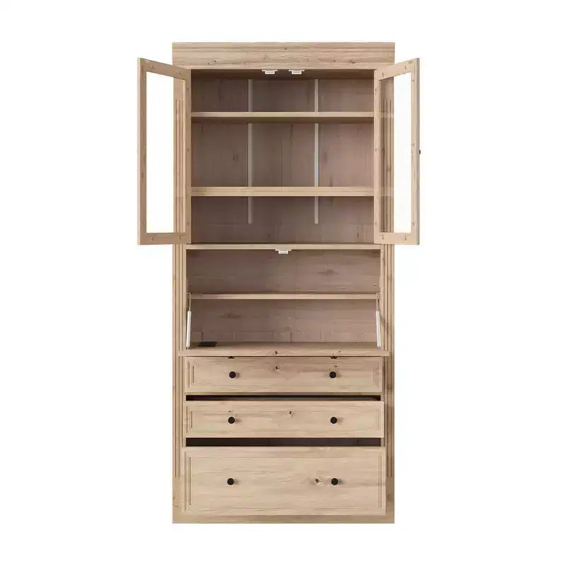 Whisen 78, Meuble de rangement de cuisine autoportant, Armoire haute avec étagères réglables, 3 tiroirs