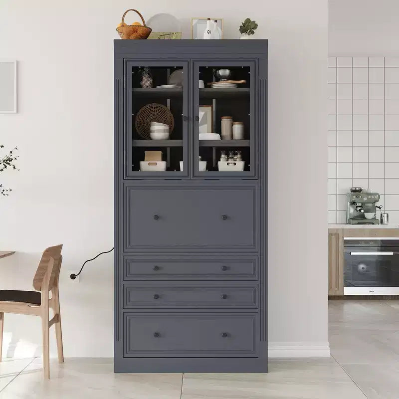 Whisen 78, Meuble de rangement de cuisine autoportant, Armoire haute avec étagères réglables, 3 tiroirs