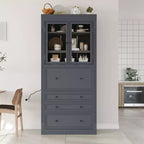 Whisen 78, Meuble de rangement de cuisine autoportant, Armoire haute avec étagères réglables, 3 tiroirs