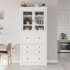 Whisen 78, Meuble de rangement de cuisine autoportant, Armoire haute avec étagères réglables, 3 tiroirs