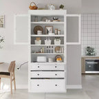 Whisen 78, Meuble de rangement de cuisine autoportant, Armoire haute avec étagères réglables, 3 tiroirs
