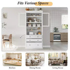 Whisen 78, Meuble de rangement de cuisine autoportant, Armoire haute avec étagères réglables, 3 tiroirs