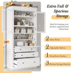 Whisen 78, Meuble de rangement de cuisine autoportant, Armoire haute avec étagères réglables, 3 tiroirs