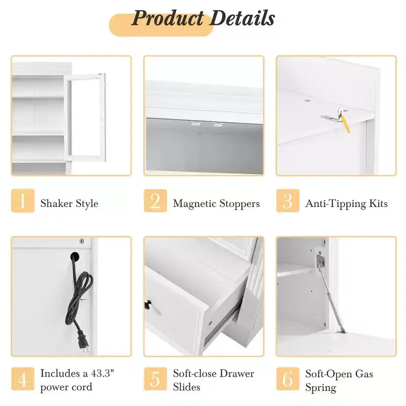 Whisen 78, Meuble de rangement de cuisine autoportant, Armoire haute avec étagères réglables, 3 tiroirs