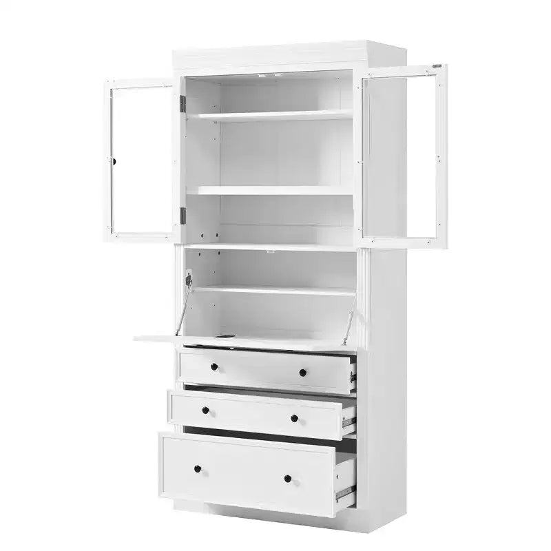 Whisen 78, Meuble de rangement de cuisine autoportant, Armoire haute avec étagères réglables, 3 tiroirs