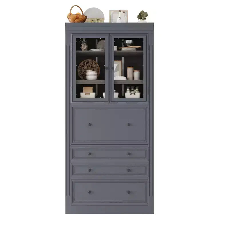 Whisen 78, Meuble de rangement de cuisine autoportant, Armoire haute avec étagères réglables, 3 tiroirs