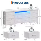 Meuble TV pour téléviseurs de 65, 70, 75 pouces, commode longue à 10 tiroirs avec prises de courant et lumières LED, meuble de divertissement de 63 pouces avec tiroirs de rangement