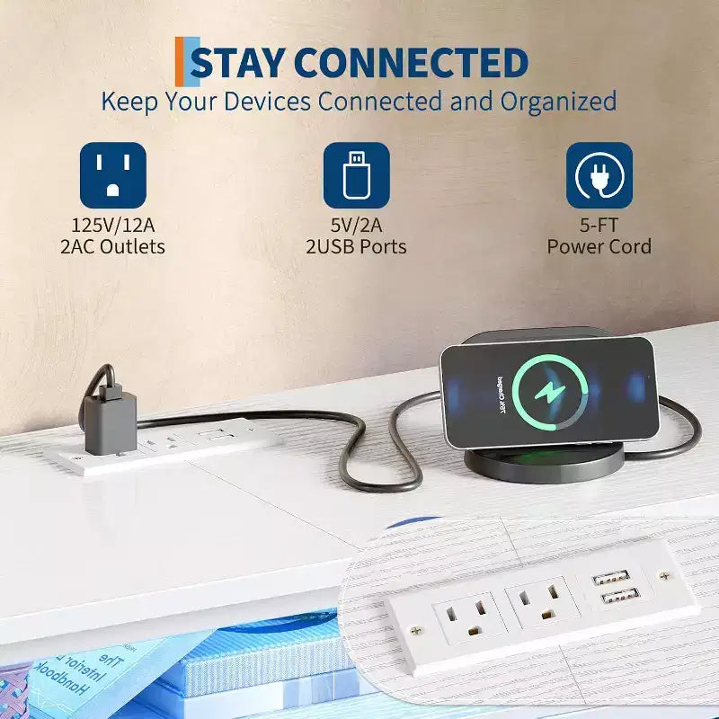 Meuble TV pour téléviseurs de 65, 70, 75 pouces, commode longue à 10 tiroirs avec prises de courant et lumières LED, meuble de divertissement de 63 pouces avec tiroirs de rangement
