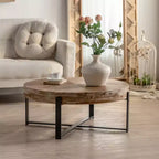 Round Coffee Table Modern Circle Coffee Table With Fir Wood Table Top Cross Legs Base