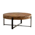 Table basse ronde Table basse circulaire moderne avec plateau en bois de sapin et piètement en croix