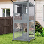 Enclos pour chat, Catio en bois 4 niveaux de 175 cm - Toit étanche 94x86x175cm Plateau amovible Roulettes verrouillables Accès multiples Intérieur/Extérieur