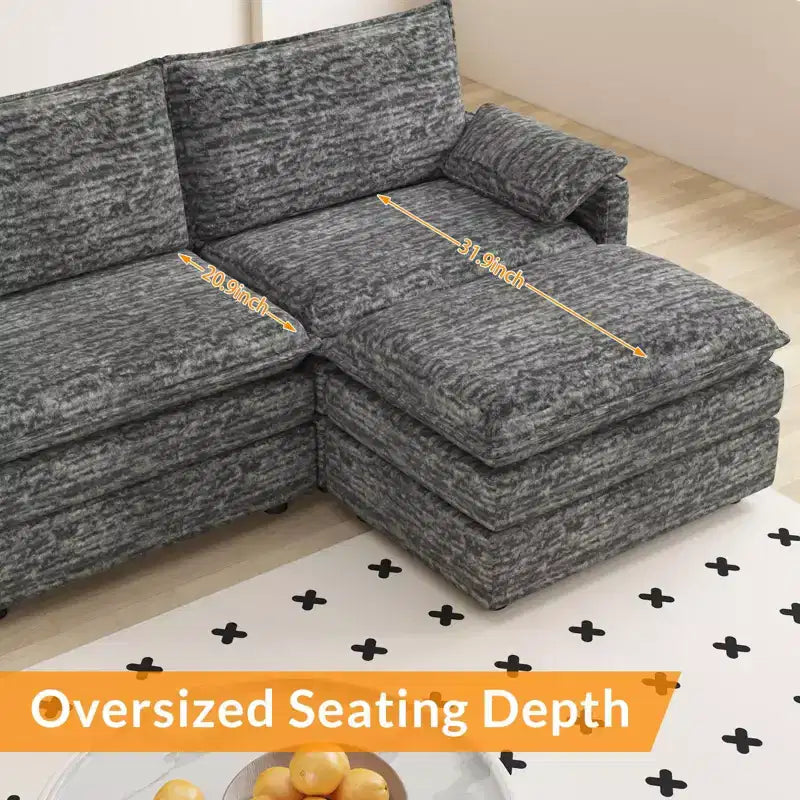 Canapé modulaire sectionnel nuage 108, canapé nuage confortable avec ottoman mobile, canapé modulaire d'angle moderne en chenille avec ottoman, canapé sectionnel pour appartement