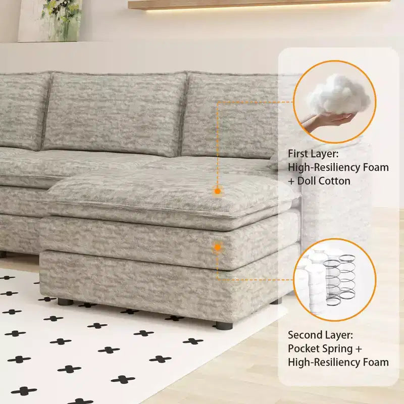 Canapé modulaire sectionnel nuage 108, canapé nuage confortable avec ottoman mobile, canapé modulaire d'angle moderne en chenille avec ottoman, canapé sectionnel pour appartement