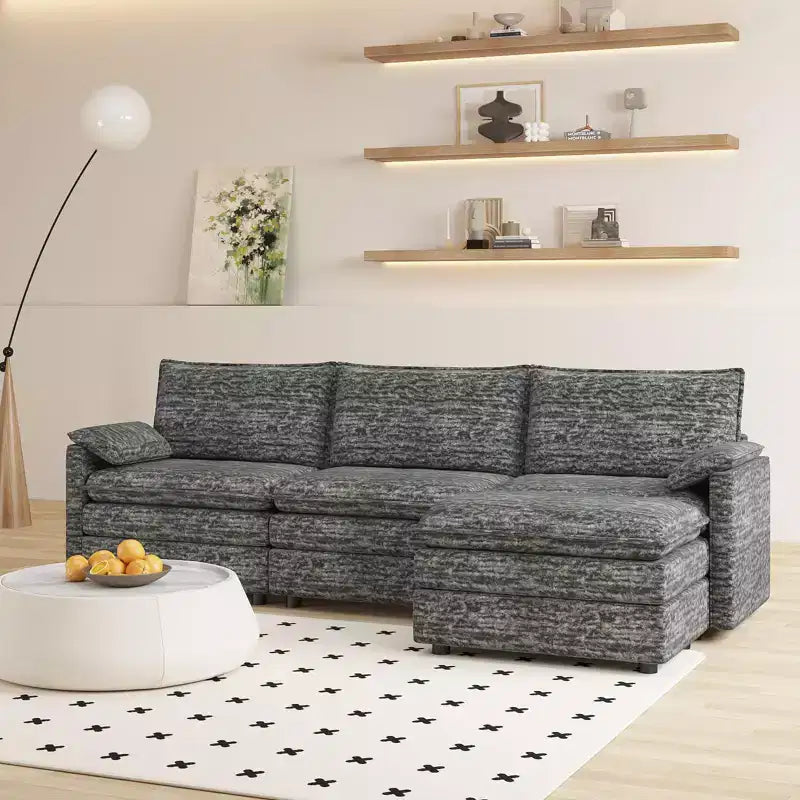 Canapé modulaire sectionnel nuage 108, canapé nuage confortable avec ottoman mobile, canapé modulaire d'angle moderne en chenille avec ottoman, canapé sectionnel pour appartement