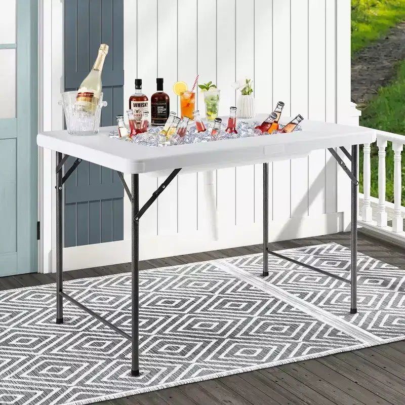 Costway Table glacière pliante 4FT avec jupe assortie Table rafraîchisseur de boissons pour fêtes et barbecues