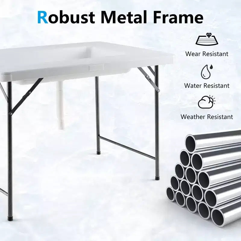 Costway Table glacière pliante 4FT avec jupe assortie Table rafraîchisseur de boissons pour fêtes et barbecues