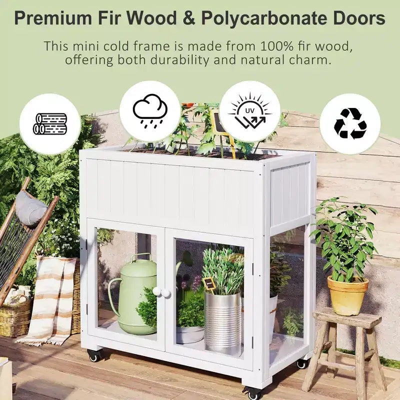 MAYEERTY Mini-serre froide 90 x 45 x 95 cm, 2 portes, sur roulettes, intérieur/extérieur, noire