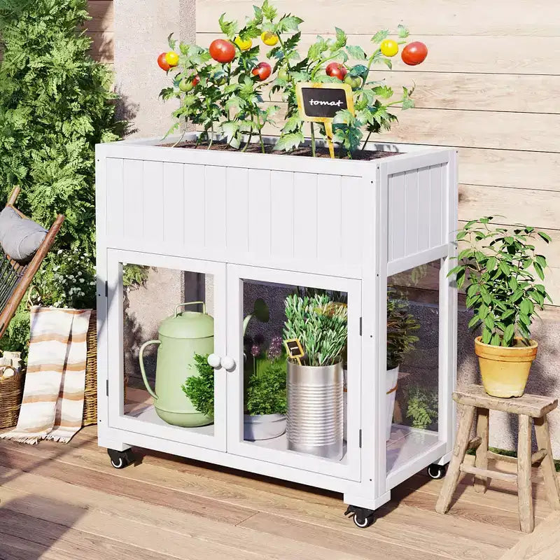 MAYEERTY Mini-serre froide 90 x 45 x 95 cm, 2 portes, sur roulettes, intérieur/extérieur, noire