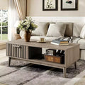 39.4 Coffee Table with Storage and Study Wood Legs, 2-Tier Rectangle Design for Living Room