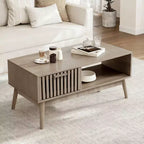 Table basse de 100 cm avec rangement et pieds en bois robustes, design rectangulaire à 2 niveaux pour salon
