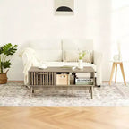 Table basse de 100 cm avec rangement et pieds en bois robustes, design rectangulaire à 2 niveaux pour salon