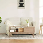 Table basse de 100 cm avec rangement et pieds en bois robustes, design rectangulaire à 2 niveaux pour salon