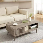 Table basse de 100 cm avec rangement et pieds en bois robustes, design rectangulaire à 2 niveaux pour salon